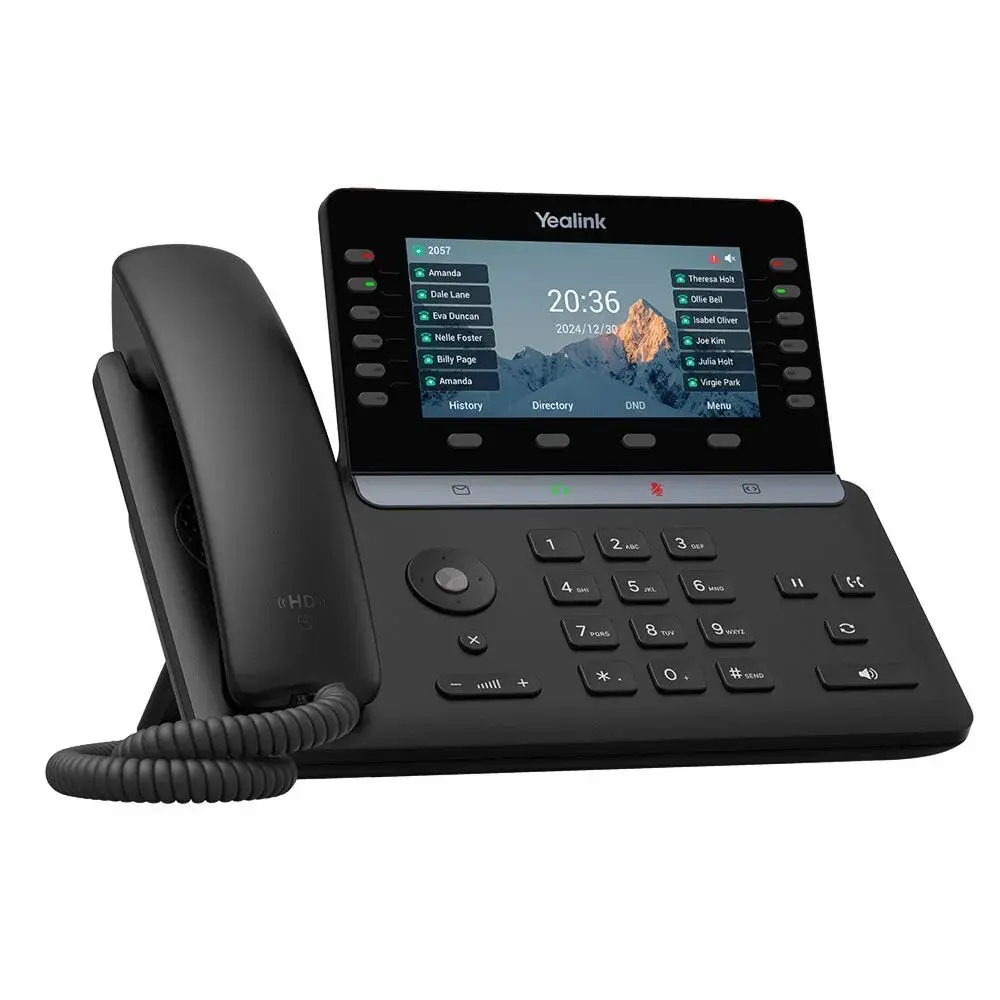 Yealink T85W desktop phone with large touchscreen display and corded handset