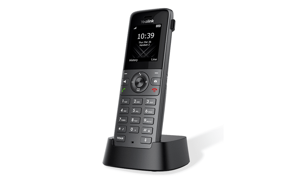 Yealink W73H IP DECT handset in its charging cradle