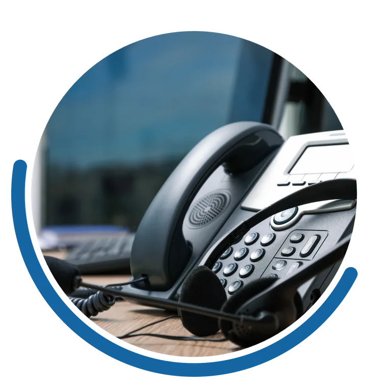 A desk phone greeting an incoming caller